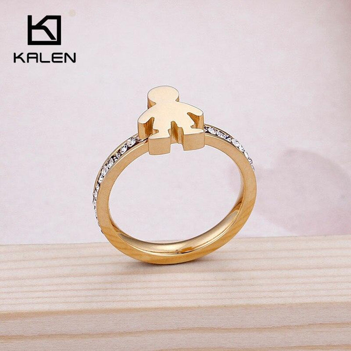 KALEN Stainless Steel Girl Charm Rings For Women Size 6-9 Rhinestone Cartoon Girl Finger Midi Rings Female Jewelry.