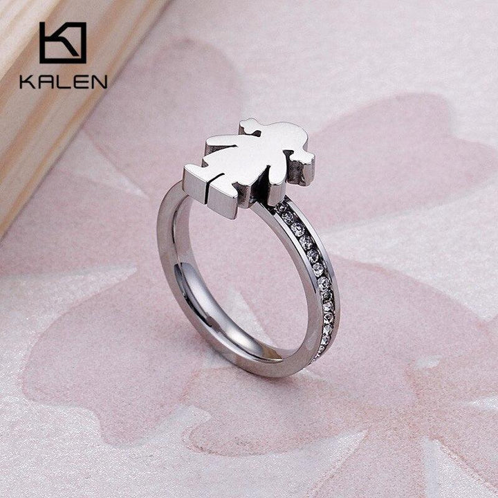 KALEN Stainless Steel Girl Charm Rings For Women Size 6-9 Rhinestone Cartoon Girl Finger Midi Rings Female Jewelry.