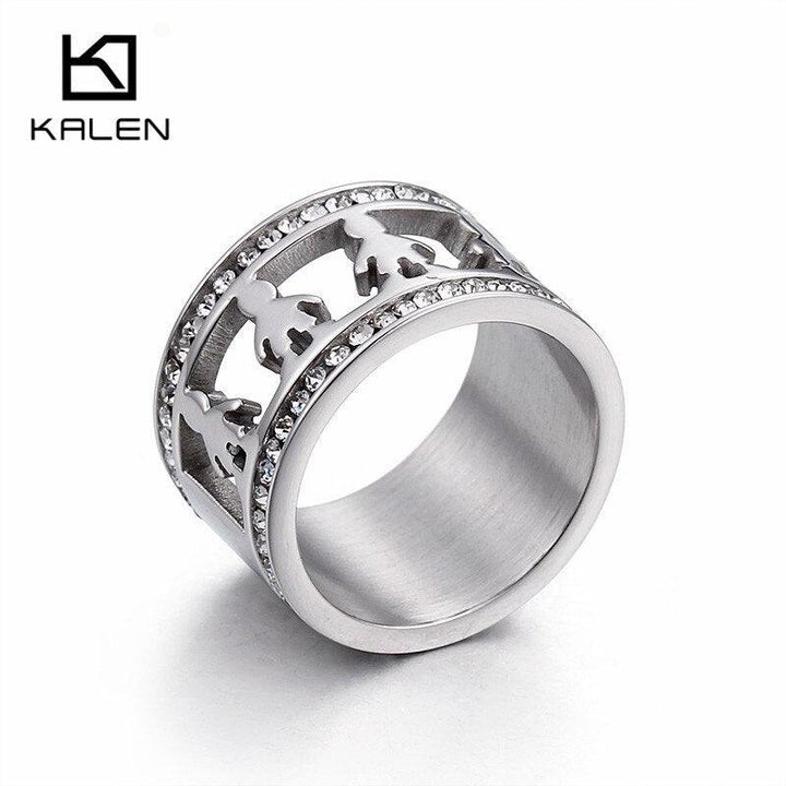 KALEN Stainless Steel Girl Charm Rings For Women Size 6-9 Rhinestone Cartoon Girl Finger Midi Rings Female Jewelry.