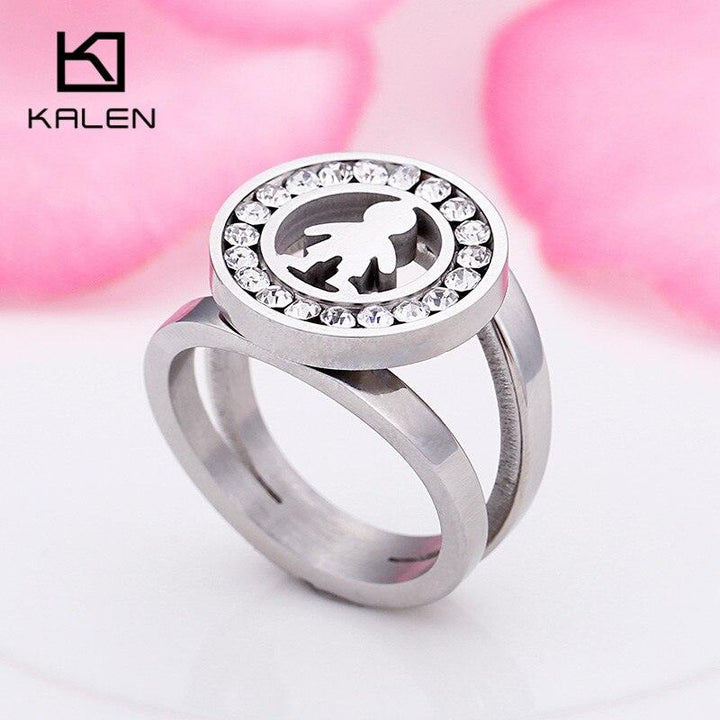 KALEN Stainless Steel Girl Charm Rings For Women Size 6-9 Rhinestone Cartoon Girl Finger Midi Rings Female Jewelry.