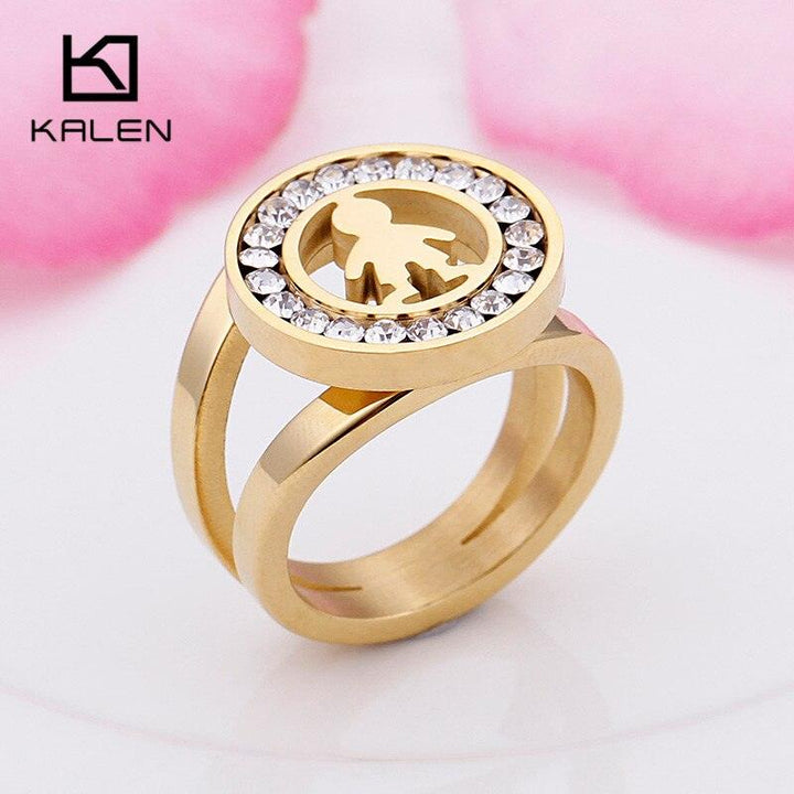 KALEN Stainless Steel Girl Charm Rings For Women Size 6-9 Rhinestone Cartoon Girl Finger Midi Rings Female Jewelry.