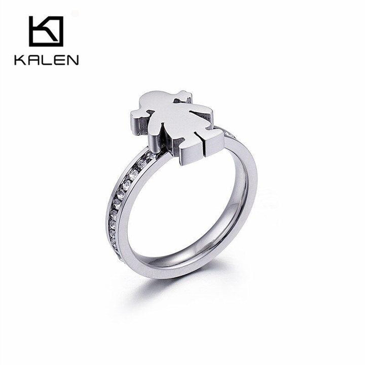 KALEN Stainless Steel Girl Charm Rings For Women Size 6-9 Rhinestone Cartoon Girl Finger Midi Rings Female Jewelry.