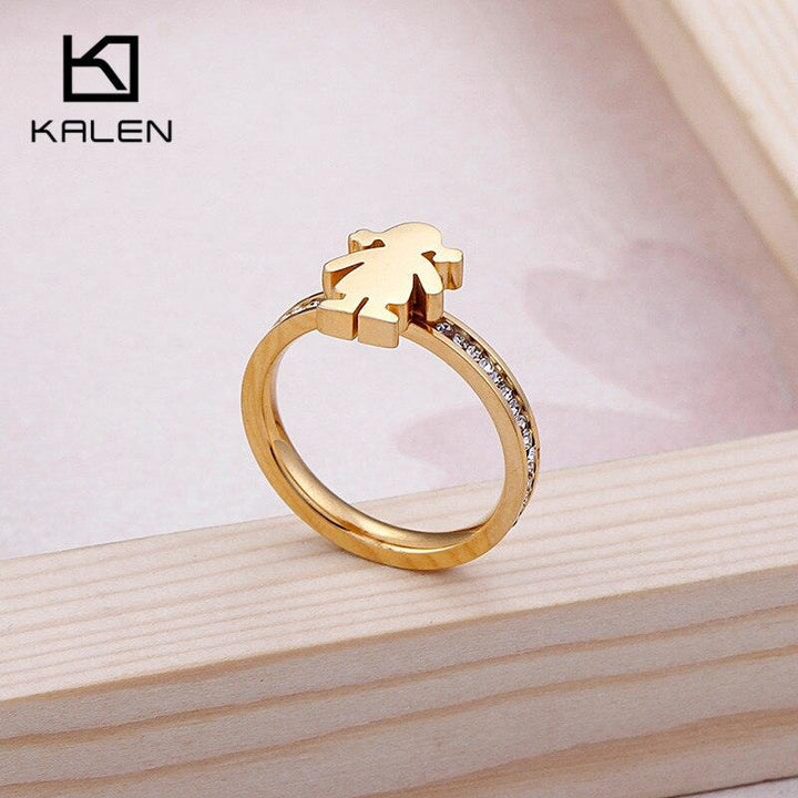 KALEN Stainless Steel Girl Charm Rings For Women Size 6-9 Rhinestone Cartoon Girl Finger Midi Rings Female Jewelry.