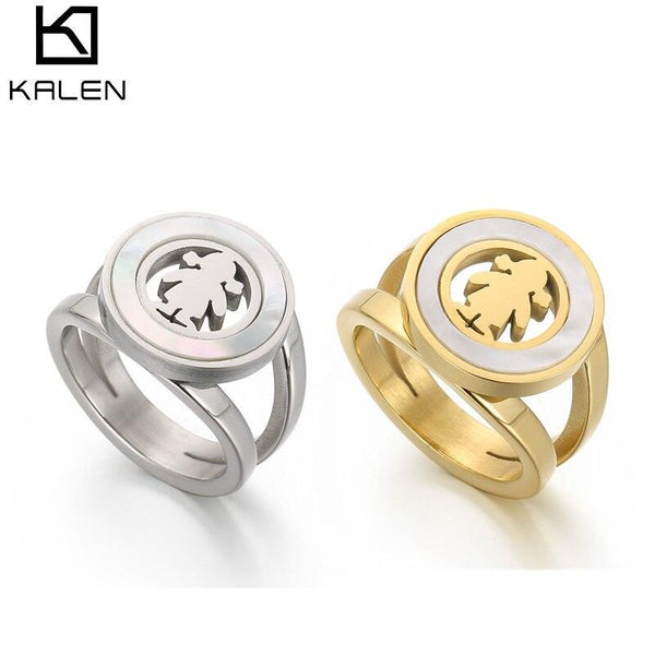 Kalen Stainless Steel Gold Little Girl &amp; Boy 12mm Width Rings For Women Good Quality Engagement Finger Rings For Mother Jewelry.