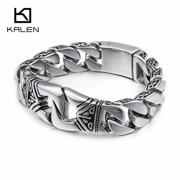 KALEN Stainless Steel  Handcuff Bracelet Homme Bracelets For Men 18mm Heavy Chunky Linking Chain  Jewelry Accessory.