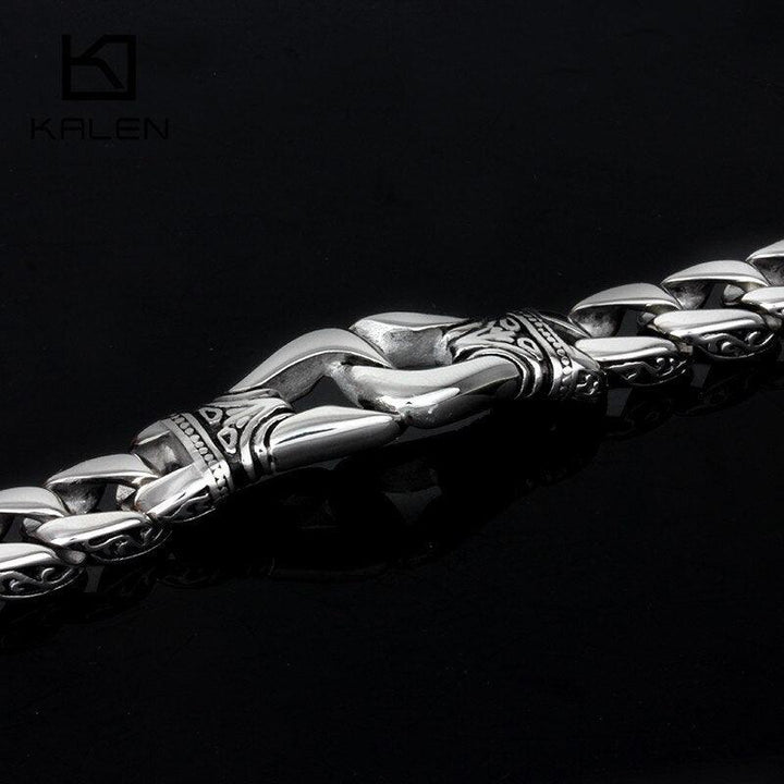 KALEN Stainless Steel Handcuff Charm Bracelet For Men 22cm High Polished Cuban Chain Wristband Homme Jewelry.