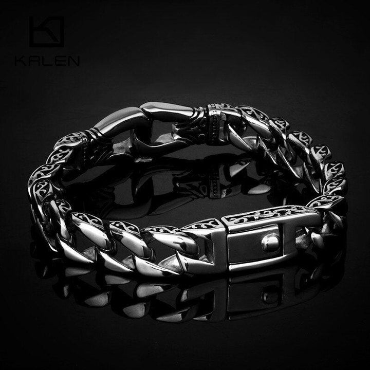 KALEN Stainless Steel Handcuff Charm Bracelet For Men 22cm High Polished Cuban Chain Wristband Homme Jewelry.