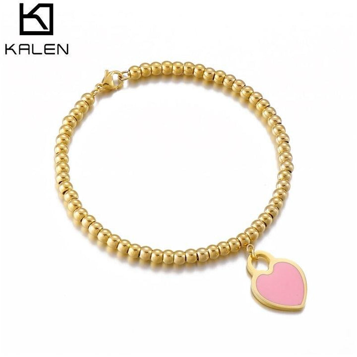 Kalen Stainless Steel Heart Bracelet Love Pink Heart Bracelet for Women Luxury Necklace Gold Silver Color women Bracelet.