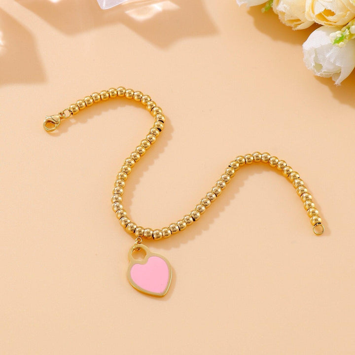 Kalen Stainless Steel Heart Bracelet Love Pink Heart Bracelet for Women Luxury Necklace Gold Silver Color women Bracelet.