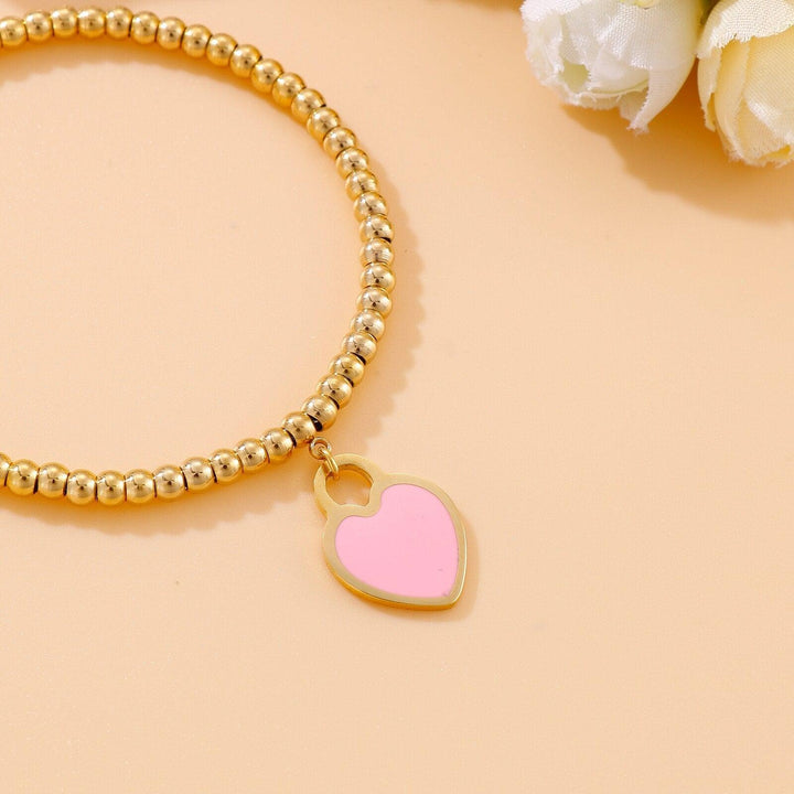 Kalen Stainless Steel Heart Bracelet Love Pink Heart Bracelet for Women Luxury Necklace Gold Silver Color women Bracelet.