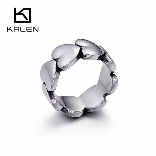 KALEN Stainless Steel Heart Rings Women Size 6-9 Color Shiny Love Heart Charm Wedding Rings Romantic Promise Engagement Rings.