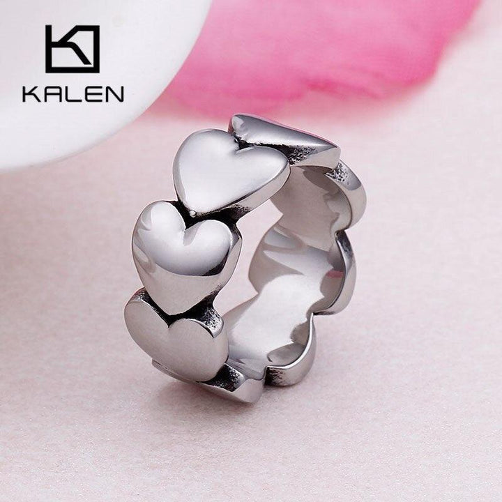KALEN Stainless Steel Heart Rings Women Size 6-9 Color Shiny Love Heart Charm Wedding Rings Romantic Promise Engagement Rings.
