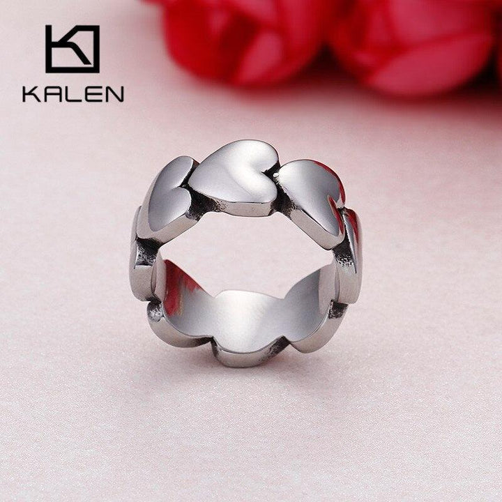 KALEN Stainless Steel Heart Rings Women Size 6-9 Color Shiny Love Heart Charm Wedding Rings Romantic Promise Engagement Rings.