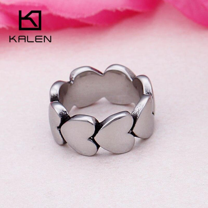 KALEN Stainless Steel Heart Rings Women Size 6-9 Color Shiny Love Heart Charm Wedding Rings Romantic Promise Engagement Rings.