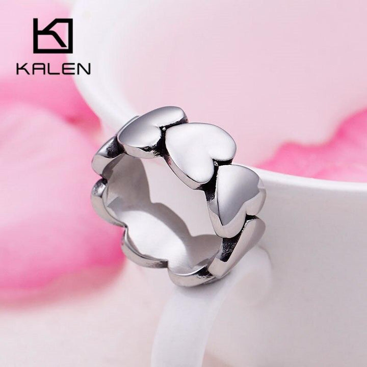 KALEN Stainless Steel Heart Rings Women Size 6-9 Color Shiny Love Heart Charm Wedding Rings Romantic Promise Engagement Rings.