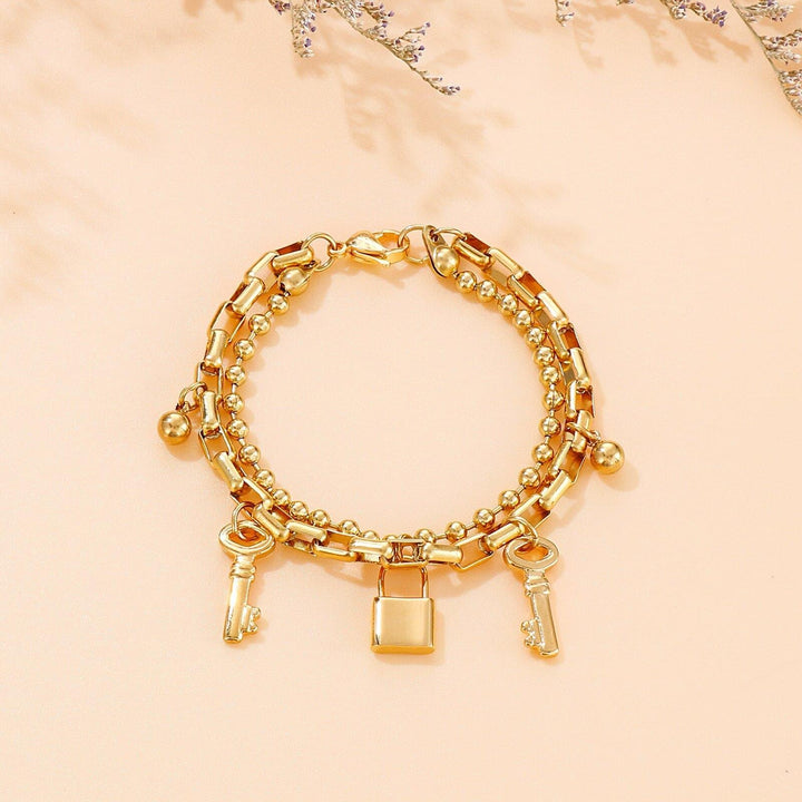 Kalen Stainless Steel Key Lock Bracelets For Women Party Gift Fashion Joyas de Beads Chain Charm Bracelets Jewelry.