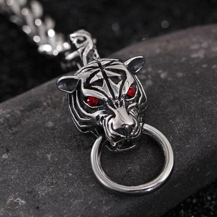 Kalen Stainless Steel Link Chain Red Eyes Tiger Head Charm Bracelet Bangle Gothic Men's Animal Jewelry Accessory.