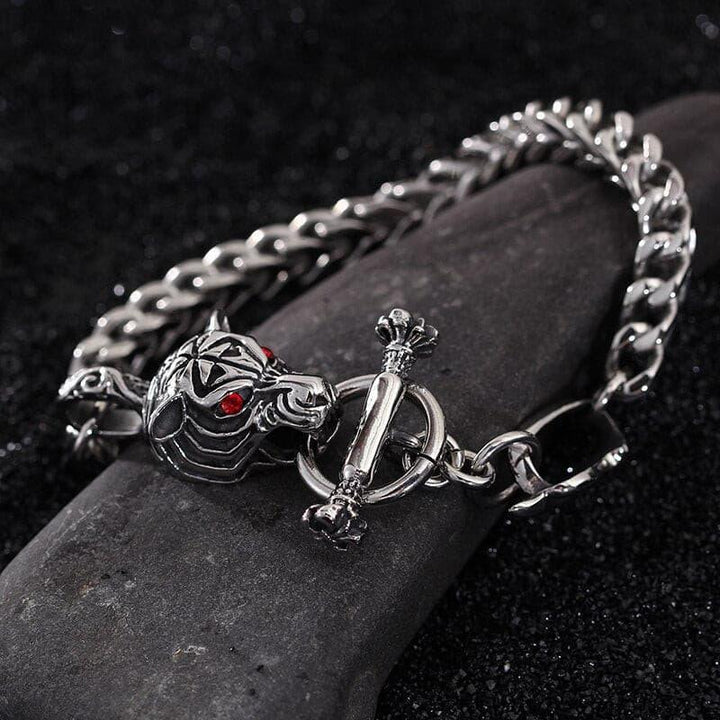 Kalen Stainless Steel Link Chain Red Eyes Tiger Head Charm Bracelet Bangle Gothic Men's Animal Jewelry Accessory.