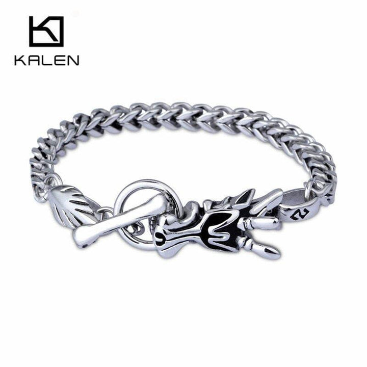 Kalen Stainless Steel Link Chain Red Eyes Tiger Head Charm Bracelet Bangle Gothic Men's Animal Jewelry Accessory.