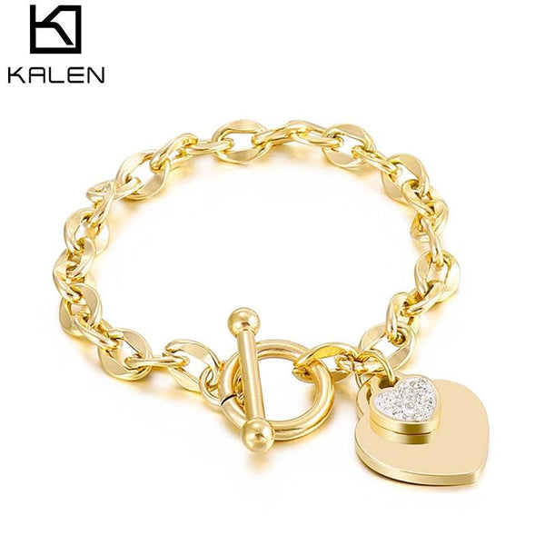 Kalen Stainless Steel Love Heart Bracelets For Women Party Gift Fashion Bileklik Bangle Jewelry Chain Charm Bracelets Jewelry.