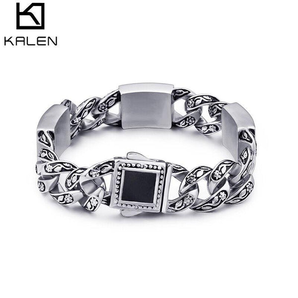 Kalen Stainless Steel Men's 2020 Bracelet O-chain 220mm Carved Symmetrical Square Punk Bracelets Jewelry.