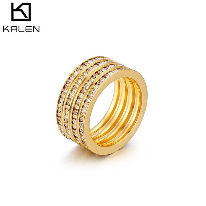 KALEN Stainless Steel Multi-laye Inlay Zircon Rings For Women 4 Colors All Cubic Zirconia Anillos Mujer Weddding Rings Gifts.