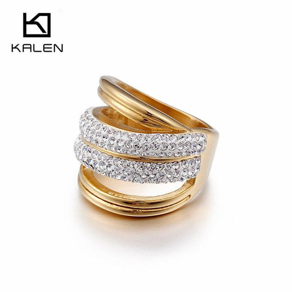 Kalen Stainless Steel Multilayer Rhinestone Rings For Women Silver Gold Engagement Bridal Sets Rings Anillos Mujer Jewelry Gifts.