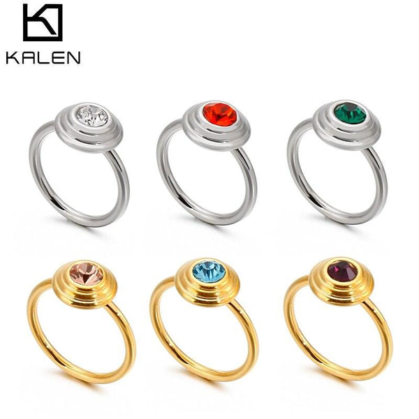 KALEN Stainless Steel Peru Lima Gold Rings For Women Bohemia Colorful Crystal Stone Charm Finger Rings Girls Friendship Gifts.