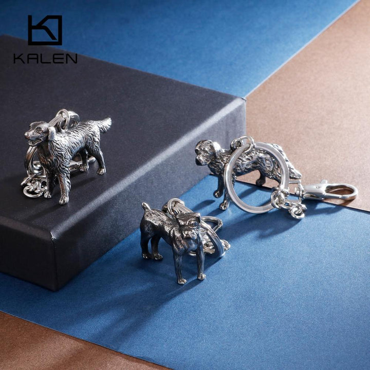 KALEN Stainless Steel Pet Dog Key Chains Men Women Animal Corgi Labrador Shepherd Poodle Dog Key Chain Jewelry Gifts.