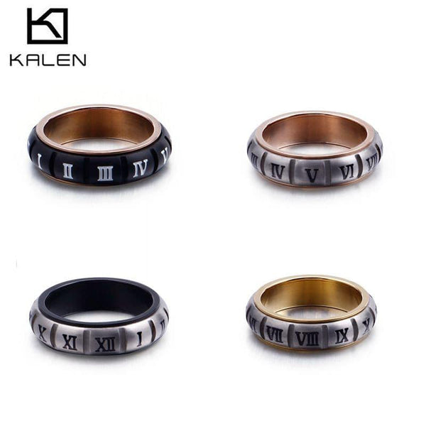 KALEN Stainless Steel Roman Numerals Anillo Hombre Boho Size 7-11 Men's Alliance Finger Rings Jewelry Accessories.