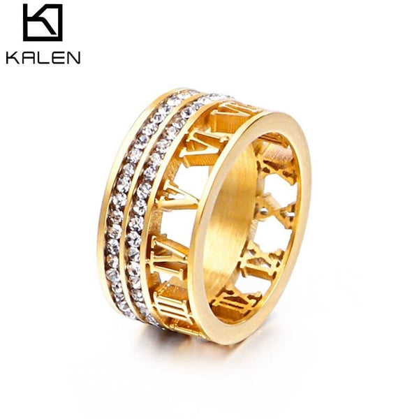 Kalen Stainless Steel Roman Numerals Rings For Women Bohemia Anillos Mujer Zircon Roman Numerals Wedding Bague Jewelry.