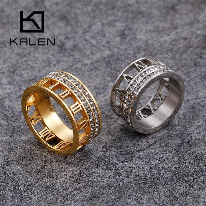 Kalen Stainless Steel Roman Numerals Rings For Women Bohemia Anillos Mujer Zircon Roman Numerals Wedding Bague Jewelry.