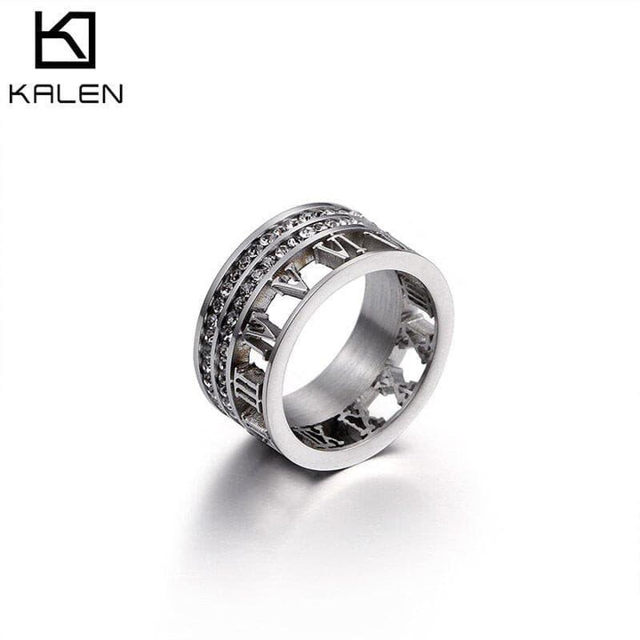 Kalen Stainless Steel Roman Numerals Rings For Women Bohemia Anillos Mujer Zircon Roman Numerals Wedding Bague Jewelry.