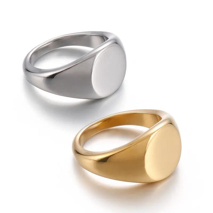 Kalen Stainless Steel Round Signet Ring for Men Women - kalen