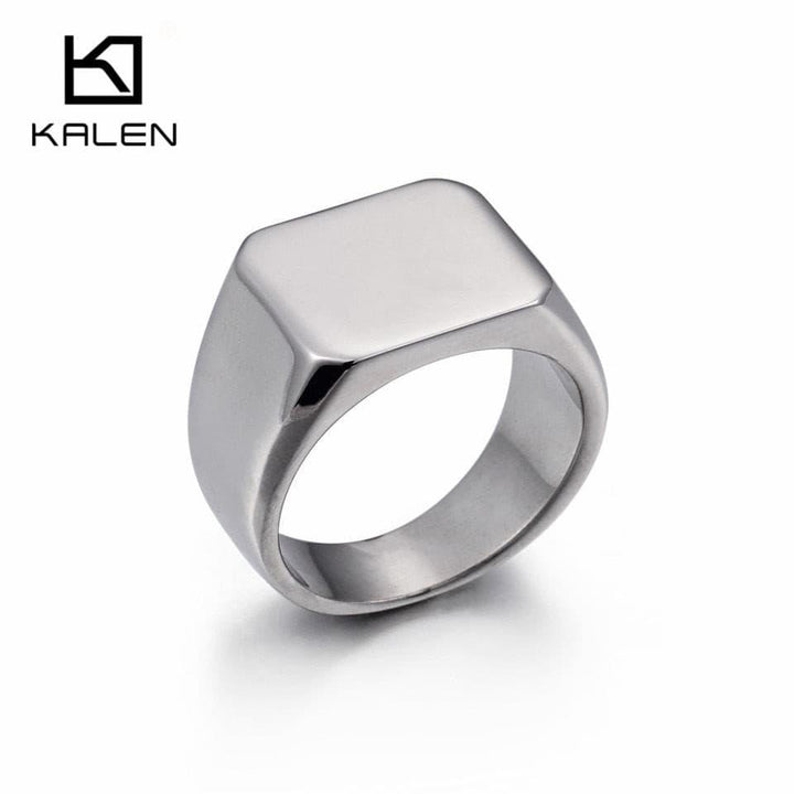 KALEN Stainless Steel Signet Rings Men Size 8-12 High Polished Smooth  Big Width Square Finger Rings Fashion Jewelry.