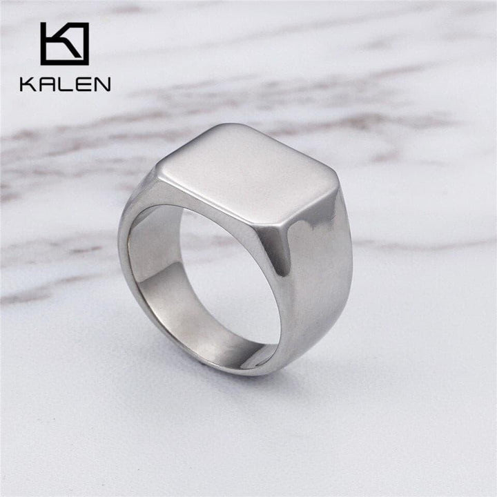 KALEN Stainless Steel Signet Rings Men Size 8-12 High Polished Smooth  Big Width Square Finger Rings Fashion Jewelry.