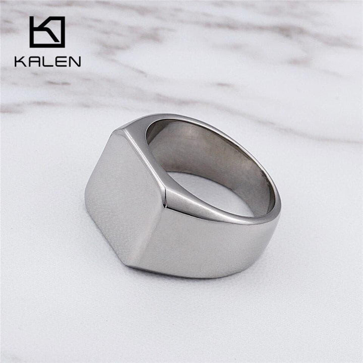 KALEN Stainless Steel Signet Rings Men Size 8-12 High Polished Smooth  Big Width Square Finger Rings Fashion Jewelry.