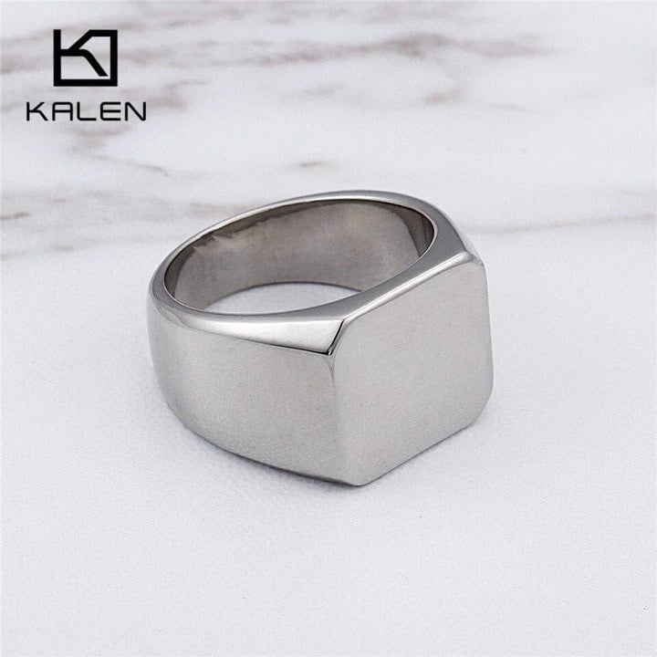 KALEN Stainless Steel Signet Rings Men Size 8-12 High Polished Smooth  Big Width Square Finger Rings Fashion Jewelry.