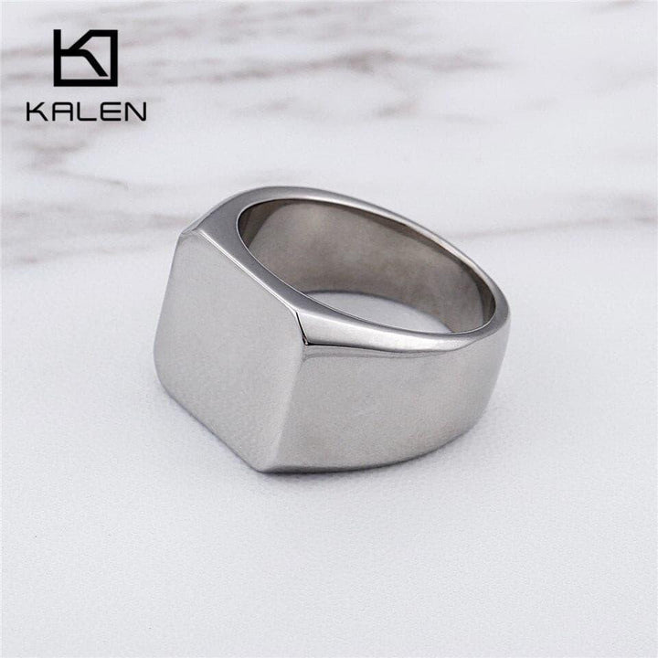 KALEN Stainless Steel Signet Rings Men Size 8-12 High Polished Smooth  Big Width Square Finger Rings Fashion Jewelry.