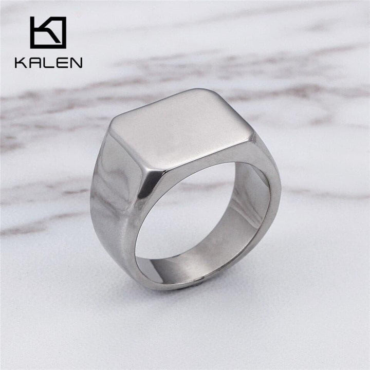 KALEN Stainless Steel Signet Rings Men Size 8-12 High Polished Smooth  Big Width Square Finger Rings Fashion Jewelry.