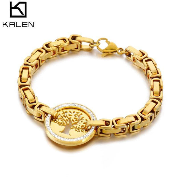 Kalen Stainless Steel Tree Of Life Chain Charm Bracelet for Women Accessories Charm Bracelet Fashion Bracelet Jewelry.
