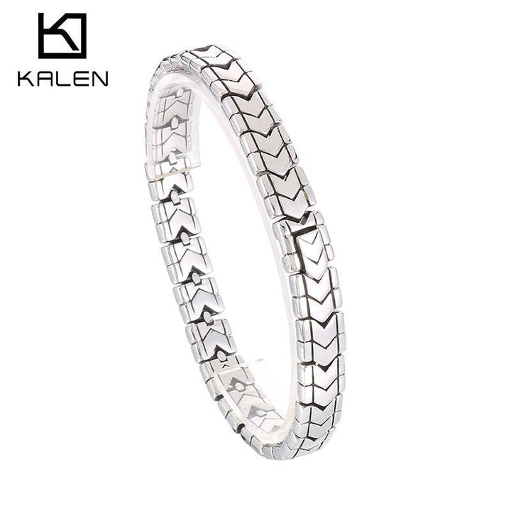 KALEN Stainless Steel V-Section Chain Splicing Domineer Men's Bracelet Punk Style Boy Gift Jewelry.