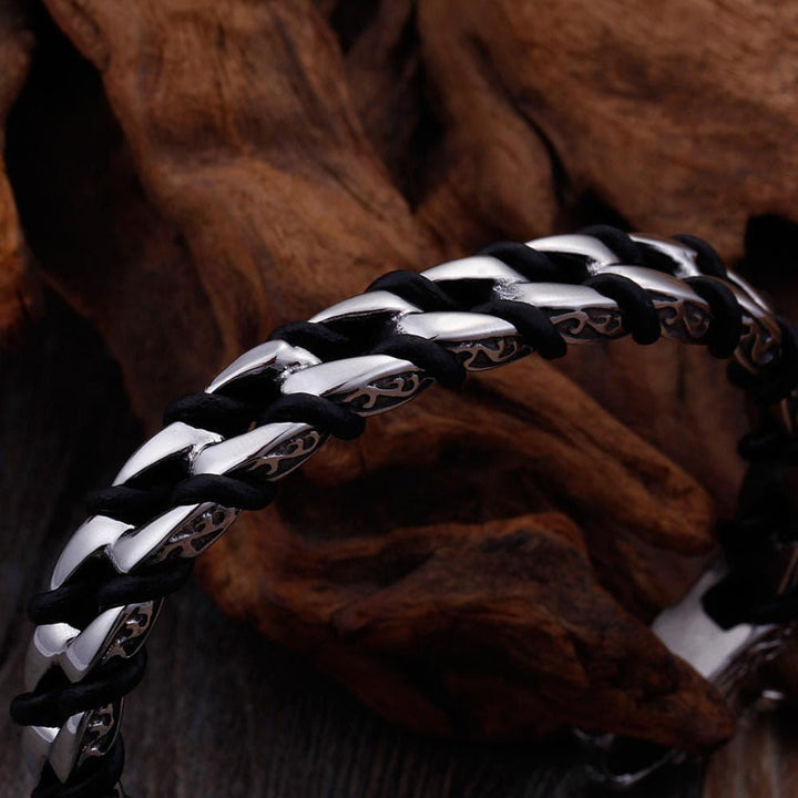 Kalen Stainless Steel Leather Bangles Vintage Metal Viking Wolf Men's Bracelet Charm Jewelry.