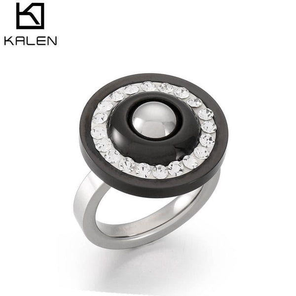 Kalen Stainless Steel Women Rings Jewelry Vintage Zircon Party Rhinestone Bright Black White Rings Never Fade Jewelry Gift.