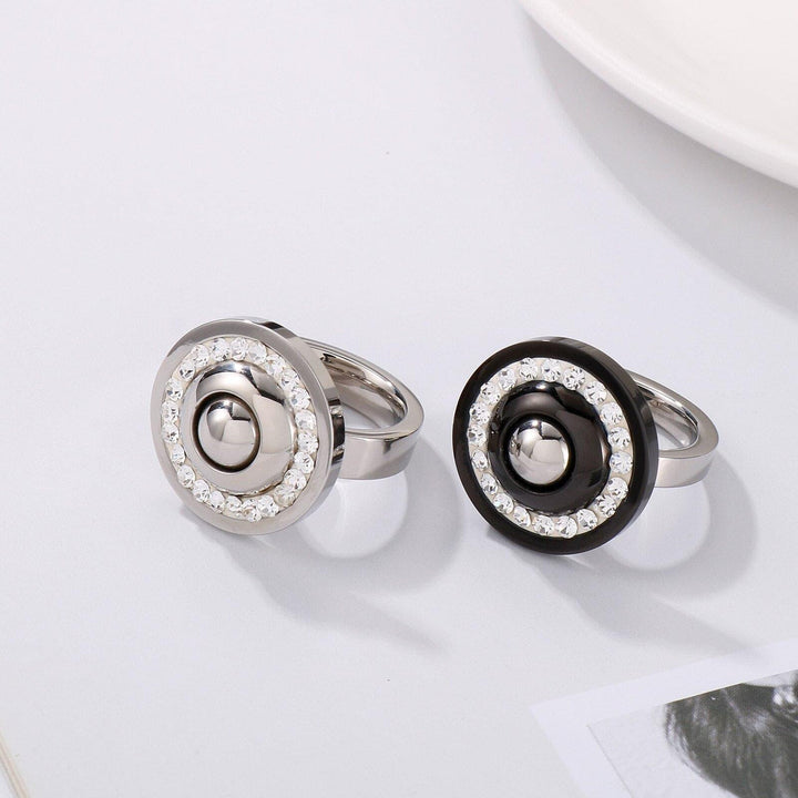 Kalen Stainless Steel Women Rings Jewelry Vintage Zircon Party Rhinestone Bright Black White Rings Never Fade Jewelry Gift.