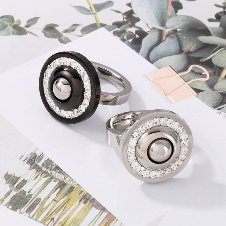 Kalen Stainless Steel Women Rings Jewelry Vintage Zircon Party Rhinestone Bright Black White Rings Never Fade Jewelry Gift.