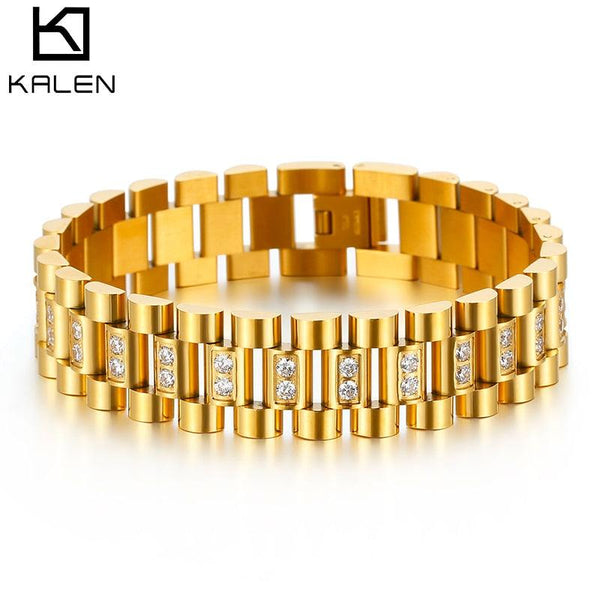 KALEN Stainless Steel Zircon Chain Bracelet Trendy Wild 215mm Men's Jewelry Fashion Link.
