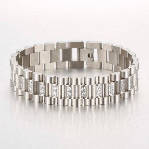 KALEN Stainless Steel Zircon Chain Bracelet Trendy Wild 215mm Men's Jewelry Fashion Link.
