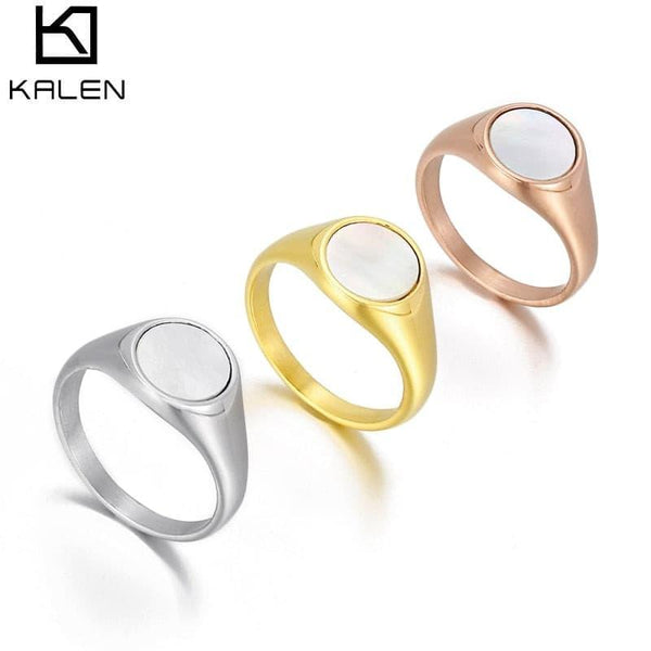 KALEN Statement Natural Shell Ring For Women High Quality Stainless Steel Metal Anillos Accessories Anniversary Jewelry Gift.