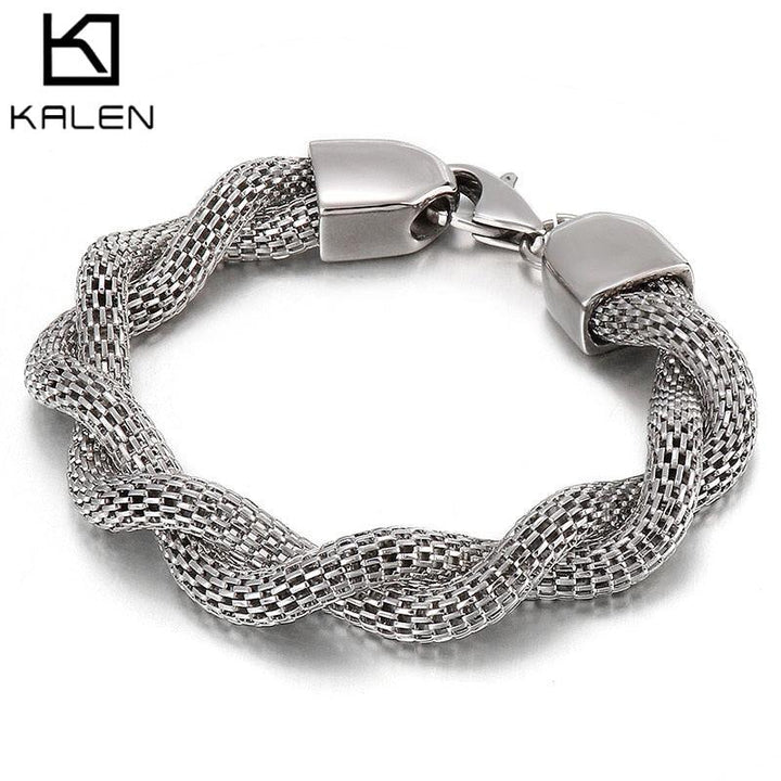 Kalen Strange Stainless Steel Twisted Chain Men's Punk Charm Fashion Bracelet Jewelry.